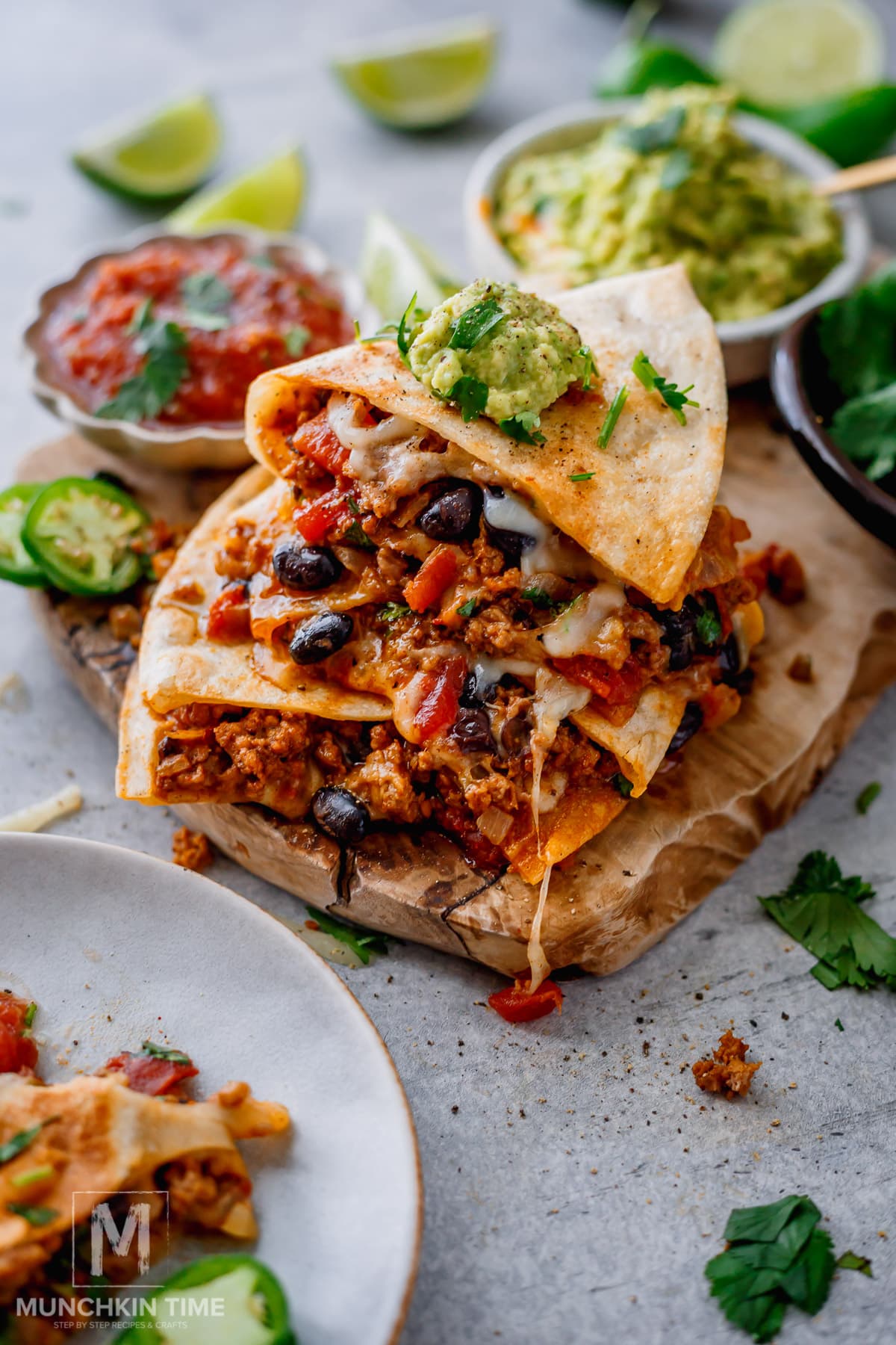 Ground Beef Quesadillas with Black Beans and Two Cheeses