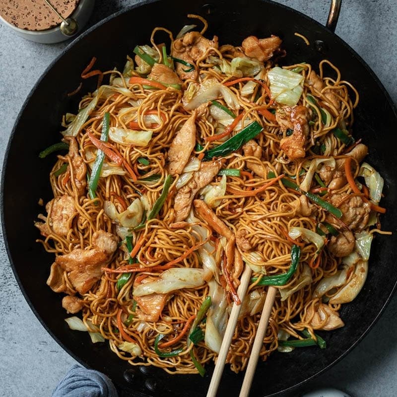 Chicken Chow Mein with Springy Noodles and Glossy Brown Sauce
