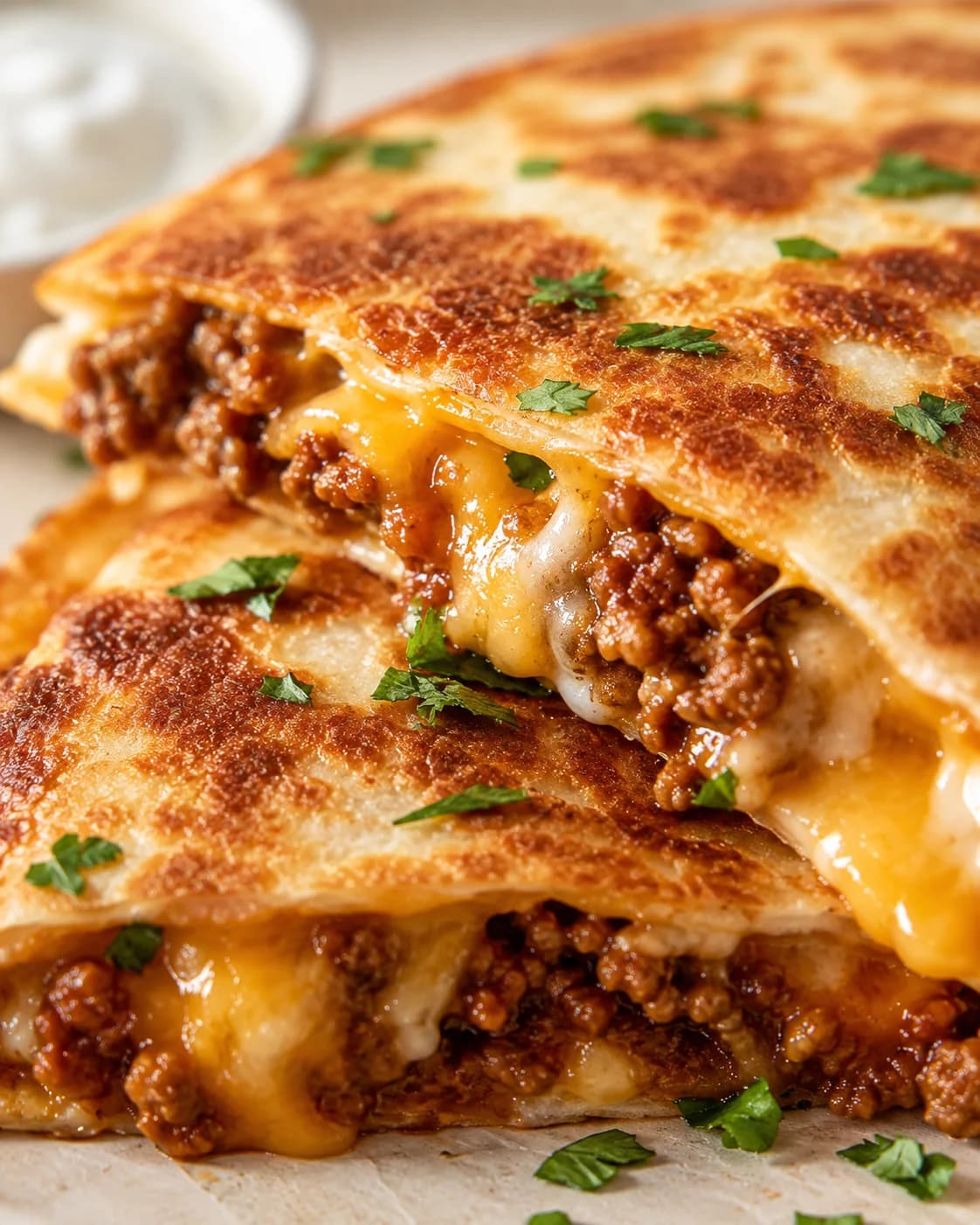 Ground Beef Quesadillas with Crispy Golden-Brown Tortillas