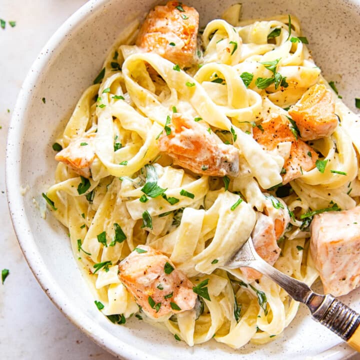 Creamy Salmon Pasta with White Wine Sauce and Mixed Greens