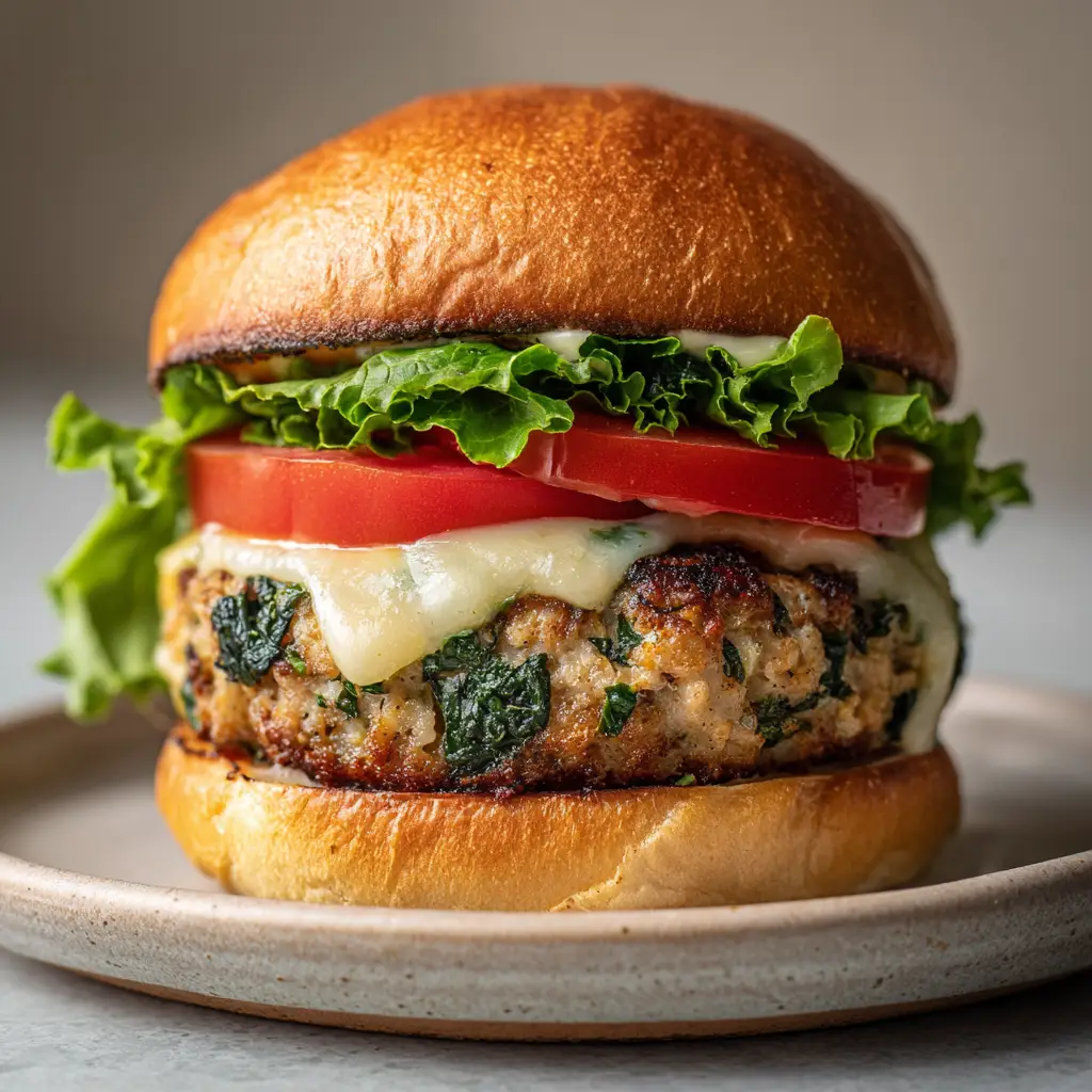 Spinach Chicken Burgers with Oozing Cheddar Pockets