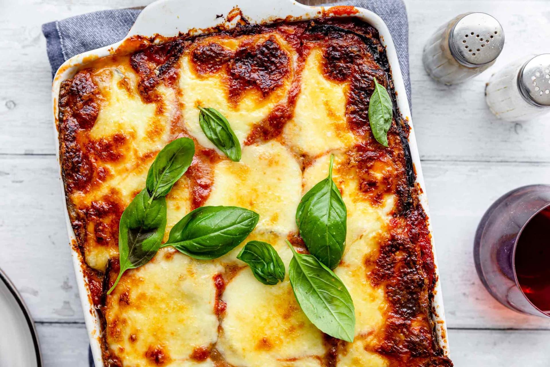 Eggplant Parmesan with Crisp Fried Eggplant and Three Cheeses