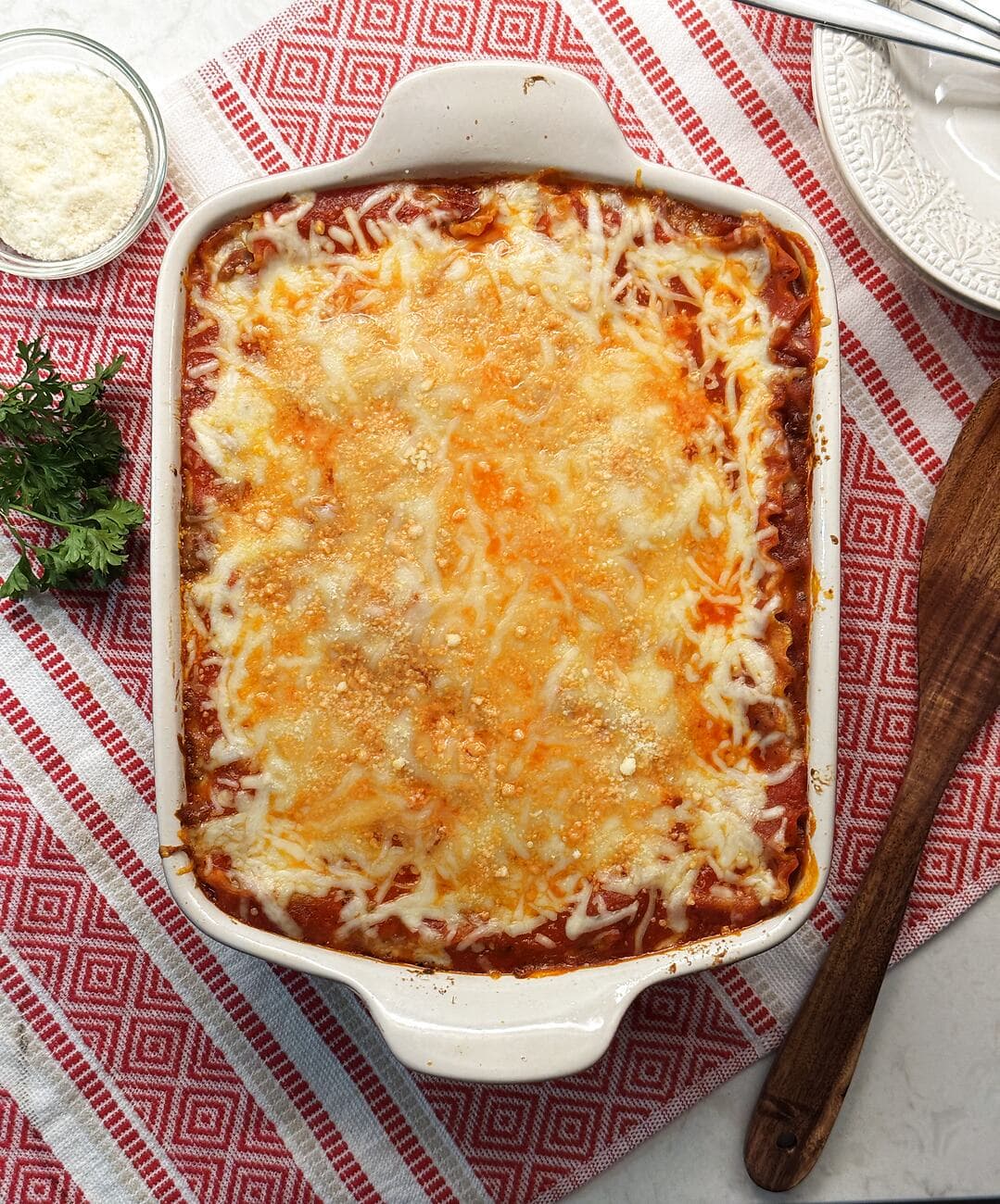 Easy Lasagna: Layered with Homemade Meat Sauce and Seasoned Cottage Cheese