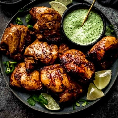 Peruvian Chicken with Creamy Jalapeño Cilantro Green Sauce