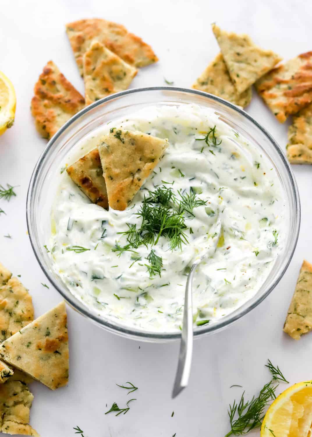 Healthy Tzatziki Sauce with Crisp Cucumber and Fresh Dill