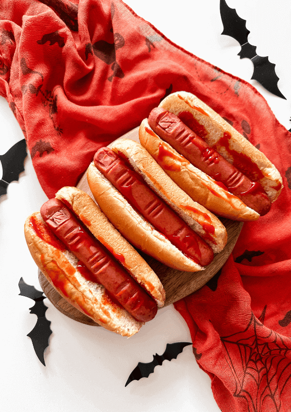 Halloween Finger Hot Dogs With Tangy Ketchup Blood Effect