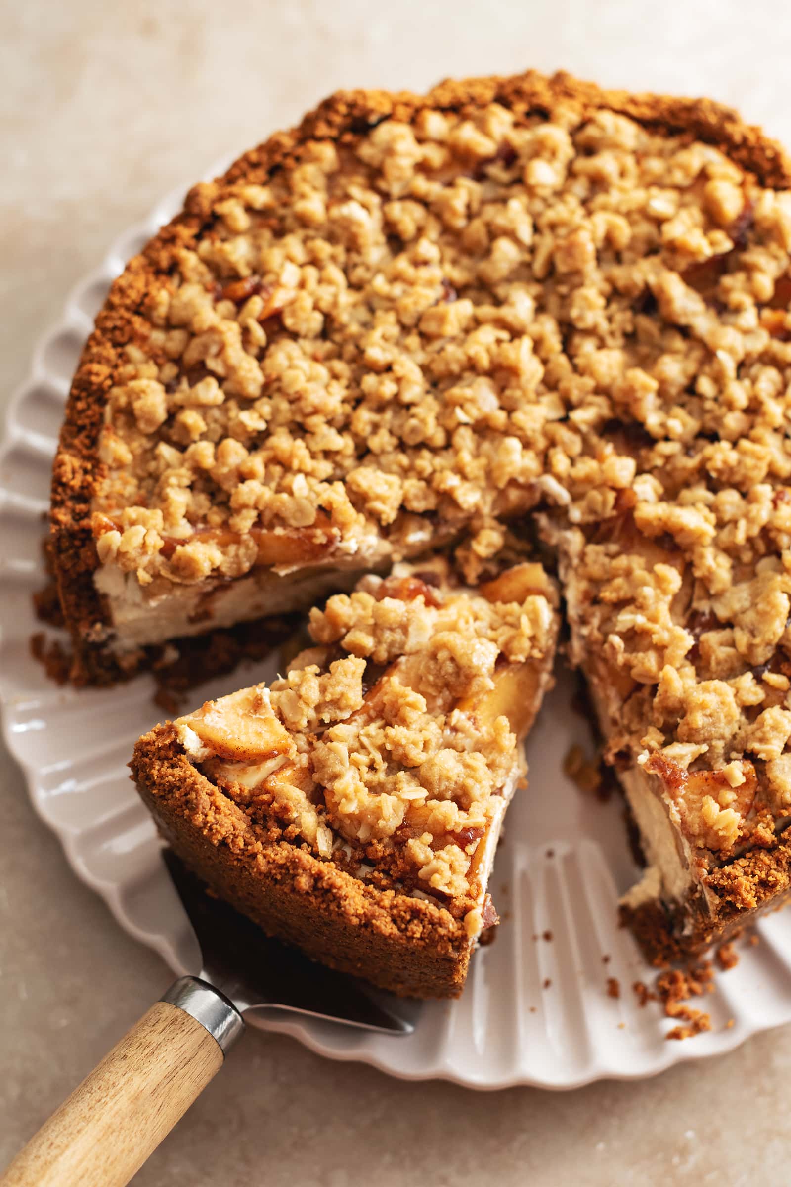 Apple Crumble Cheesecake With Biscoff Crust and Cinnamon Apples