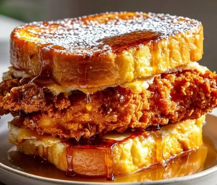 Crispy French Toast Fried Chicken Sandwich with Brioche and Maple Syrup