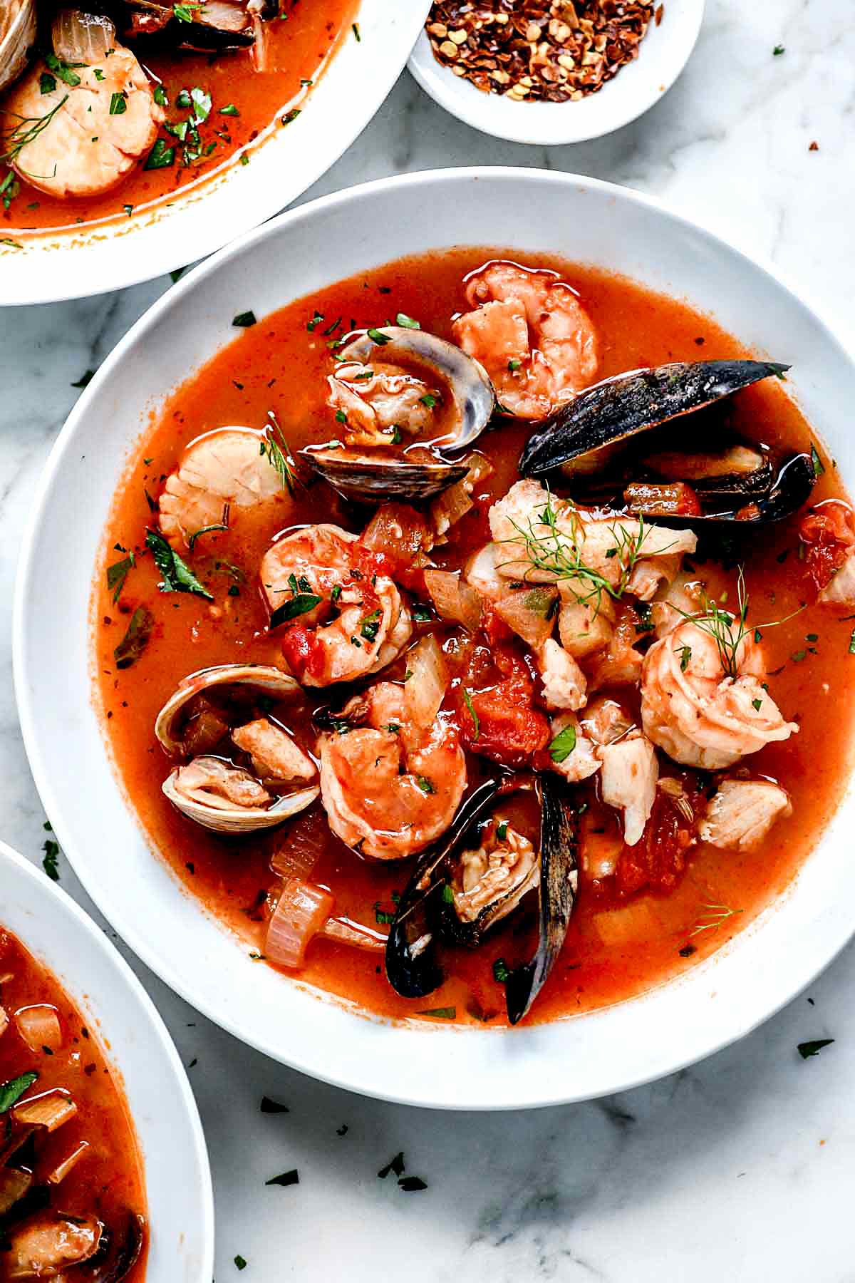 Cioppino Seafood Stew with Fennel Tomato Broth and Shellfish