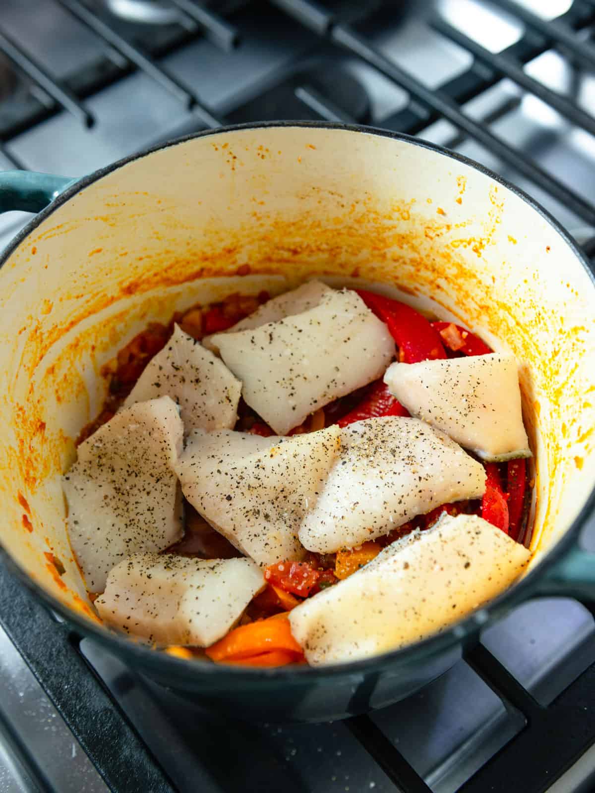 Moqueca Brazilian Fish Stew with Coconut Milk, Peppers, and Lime