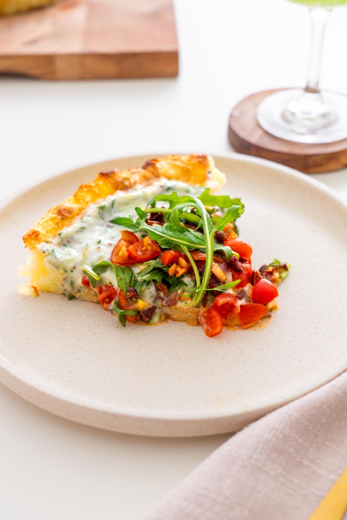 Mediterranean Potato Crust Tart with Vegan Tzatziki and Olive Mix