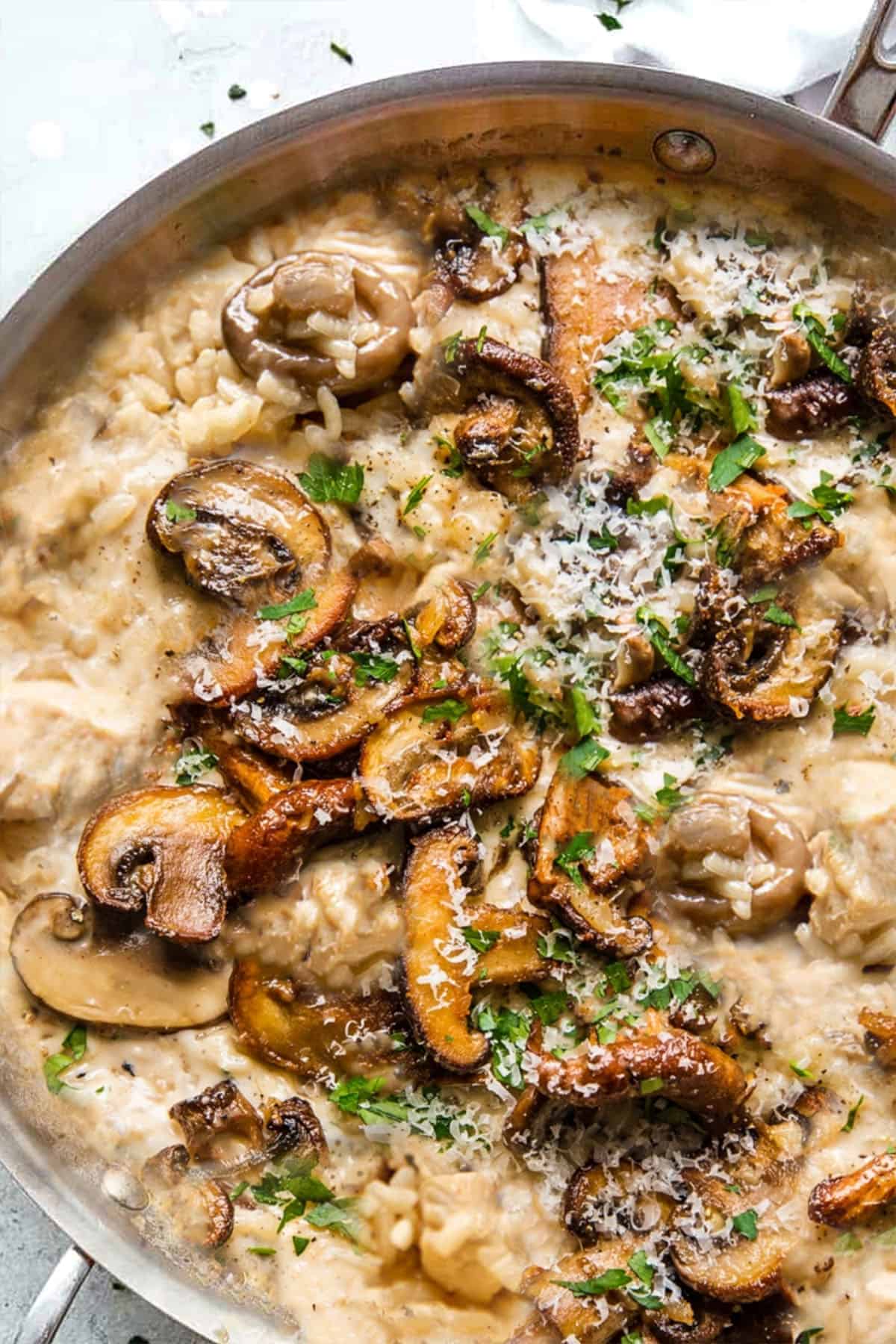 Chicken And Mushroom Risotto With Creamy Parmesan And Earthy Porcini