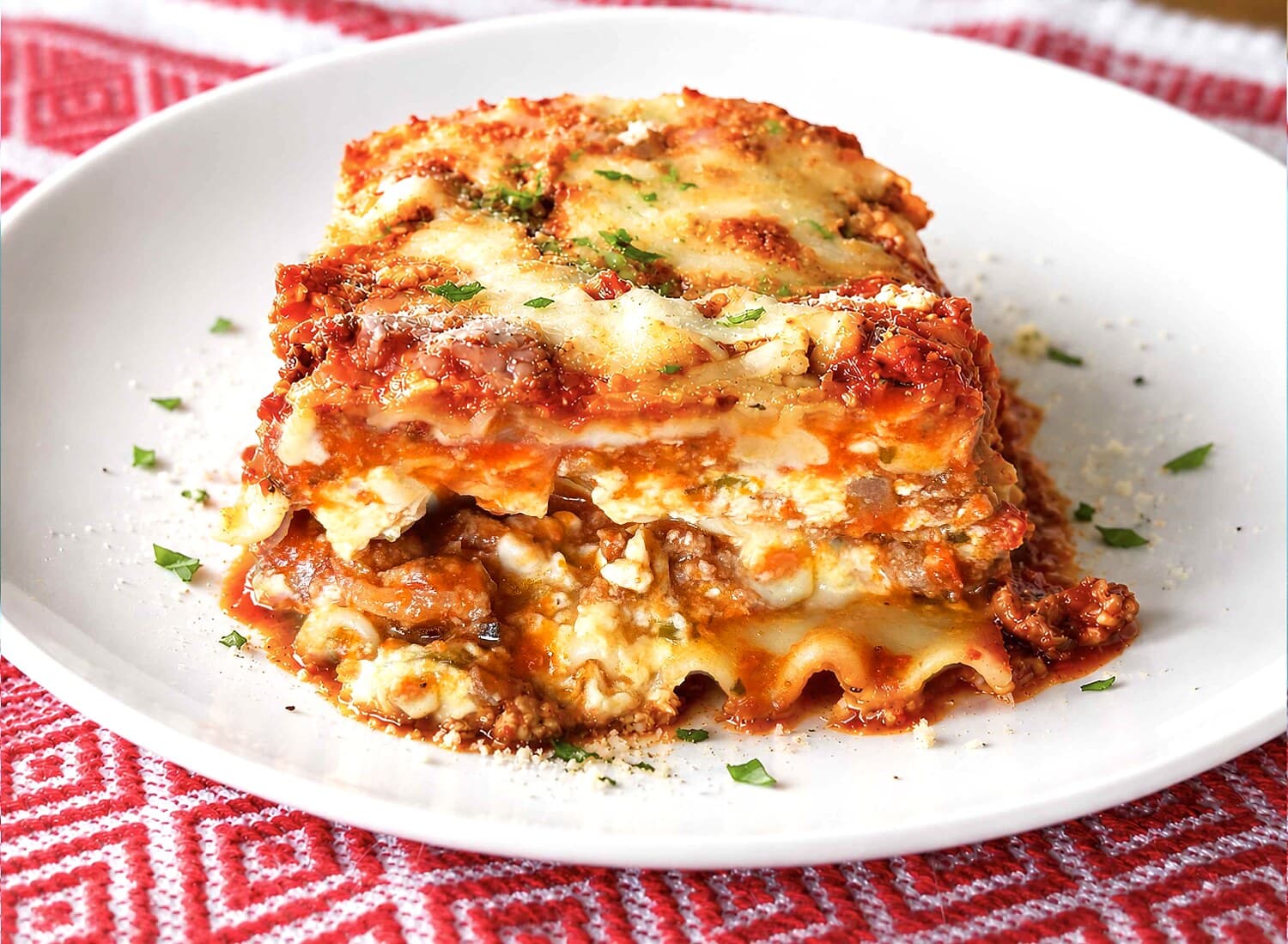 Easy Lasagna: Layered with Homemade Meat Sauce and Seasoned Cottage Cheese