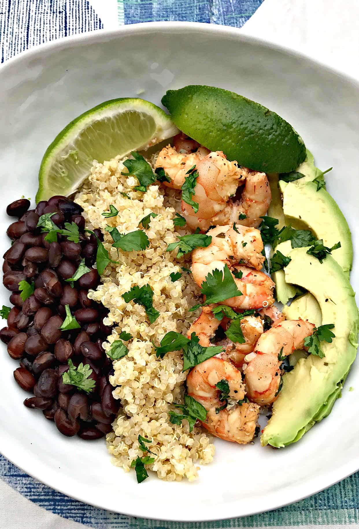 Cilantro Lime Shrimp Quinoa Bowl with Black Beans and Avocado