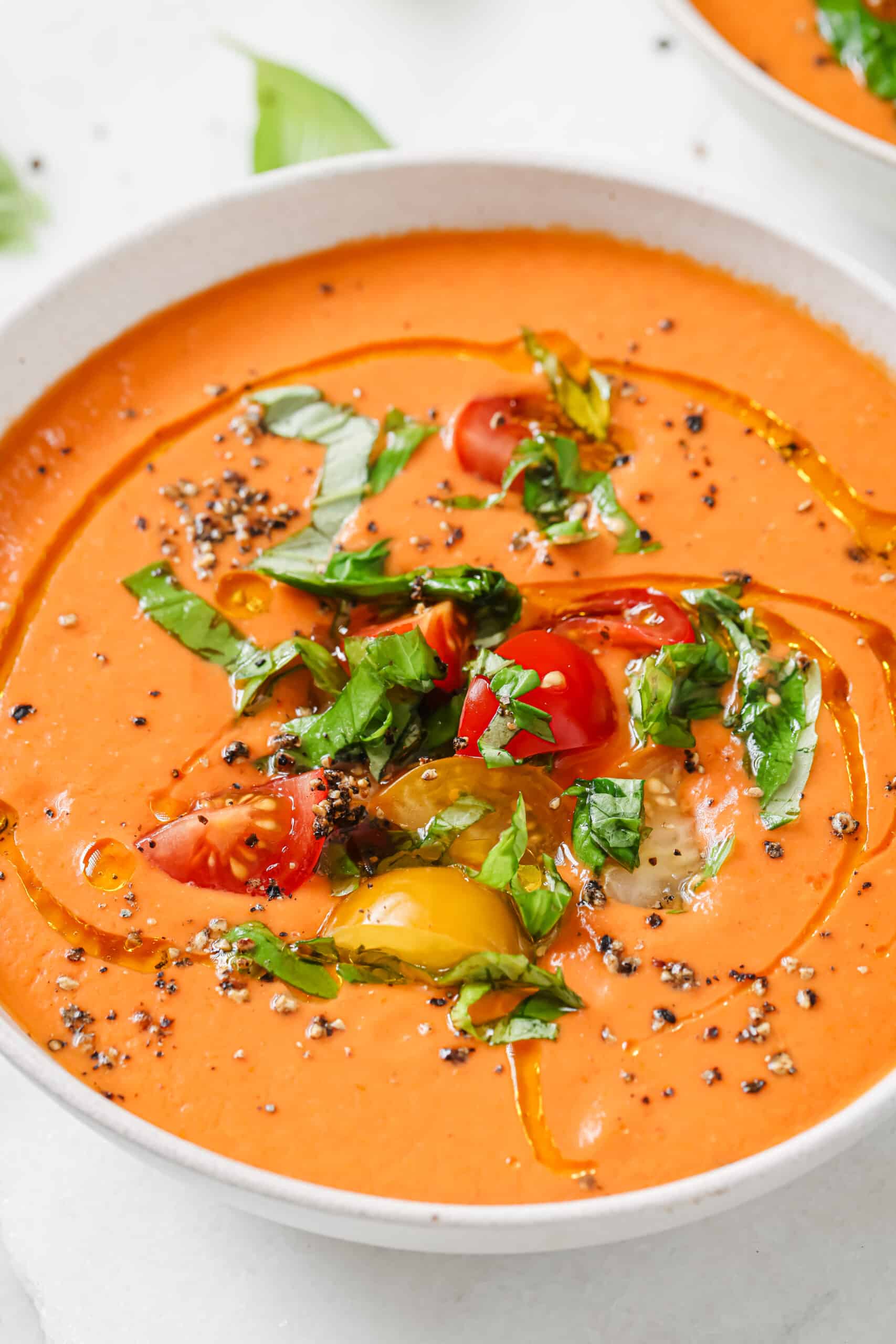 Fresh Tomato Gazpacho with Cucumber and Basil