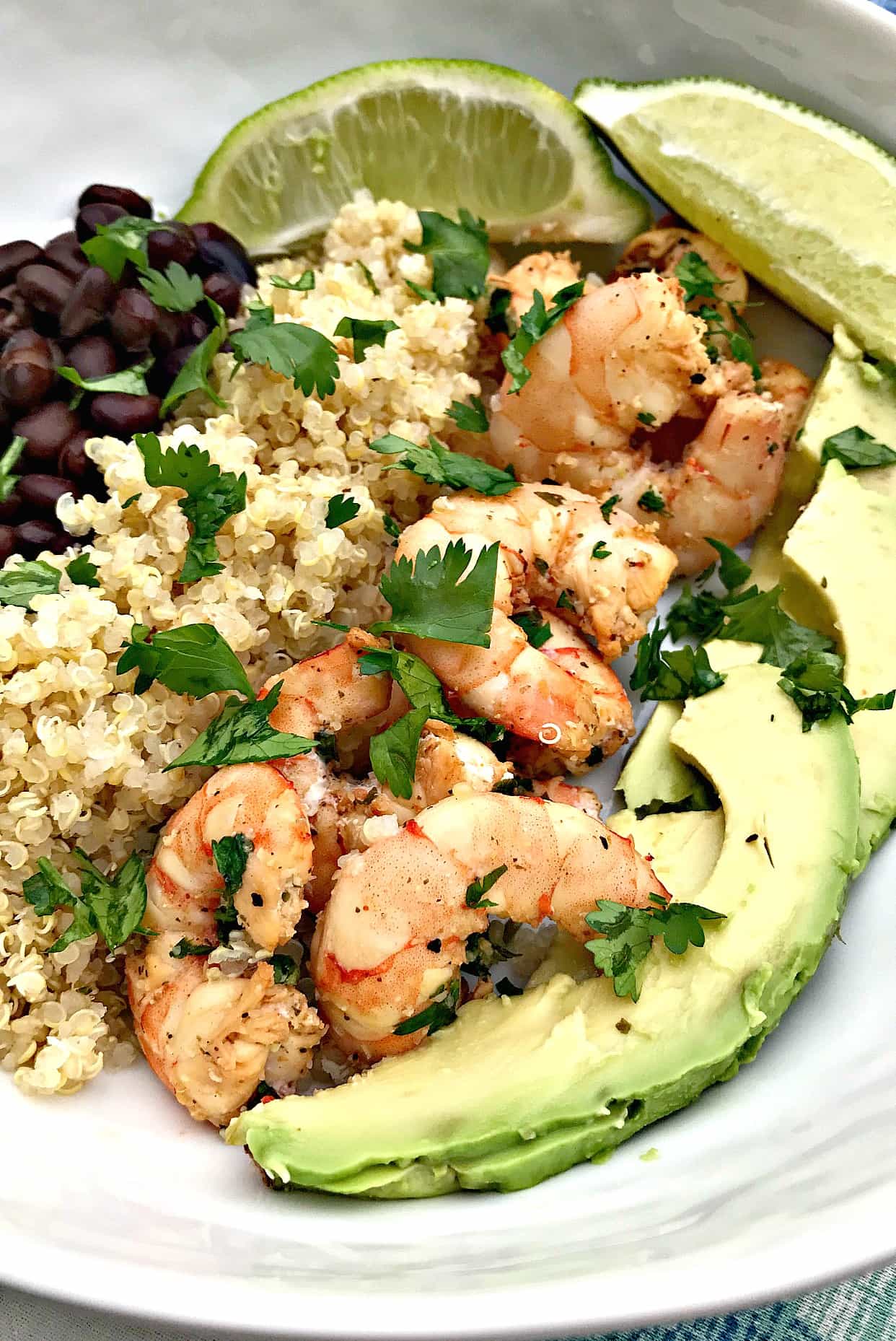 Cilantro Lime Shrimp Quinoa Bowl with Black Beans and Avocado