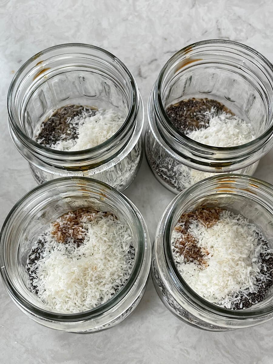 Coconut Chia Seed Pudding with Creamy Coconut Milk and Coconut Flakes