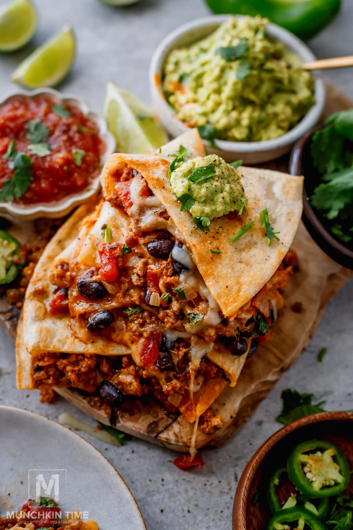 Ground Beef Quesadillas with Black Beans and Two Cheeses