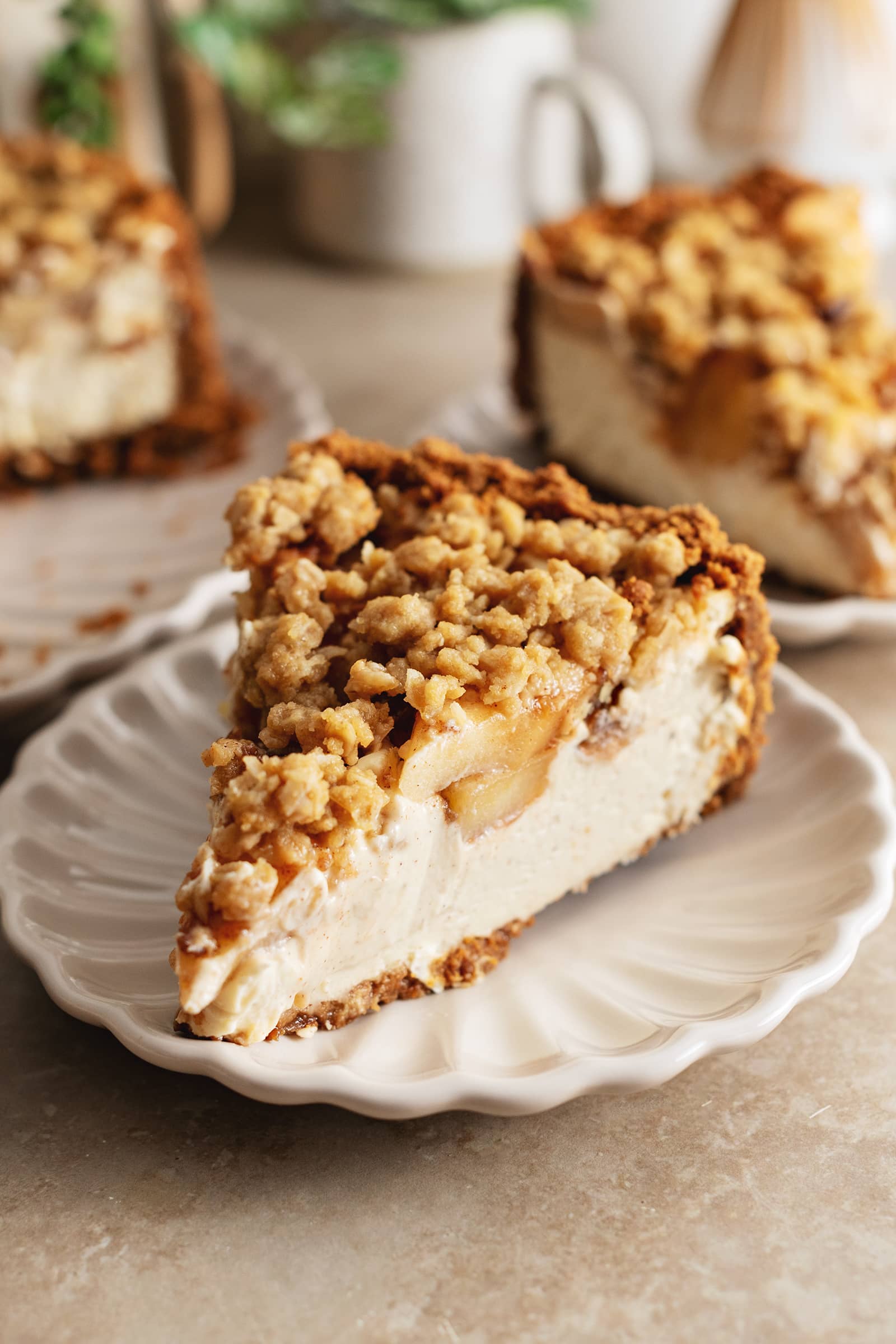 Apple Crumble Cheesecake With Biscoff Crust and Cinnamon Apples