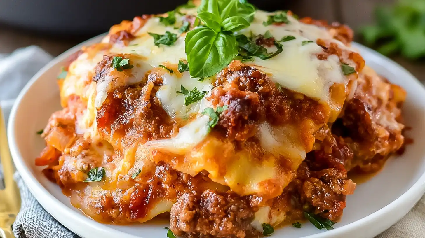 Slow Cooker Lasagna with Lean Ground Beef and Creamy Ricotta Layers