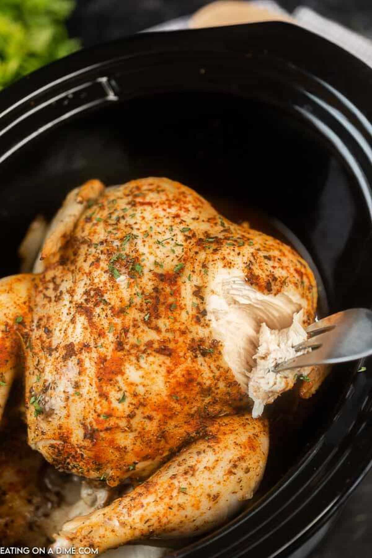 Crockpot Whole Chicken with Tender Juicy Meat and Seasoned Skin