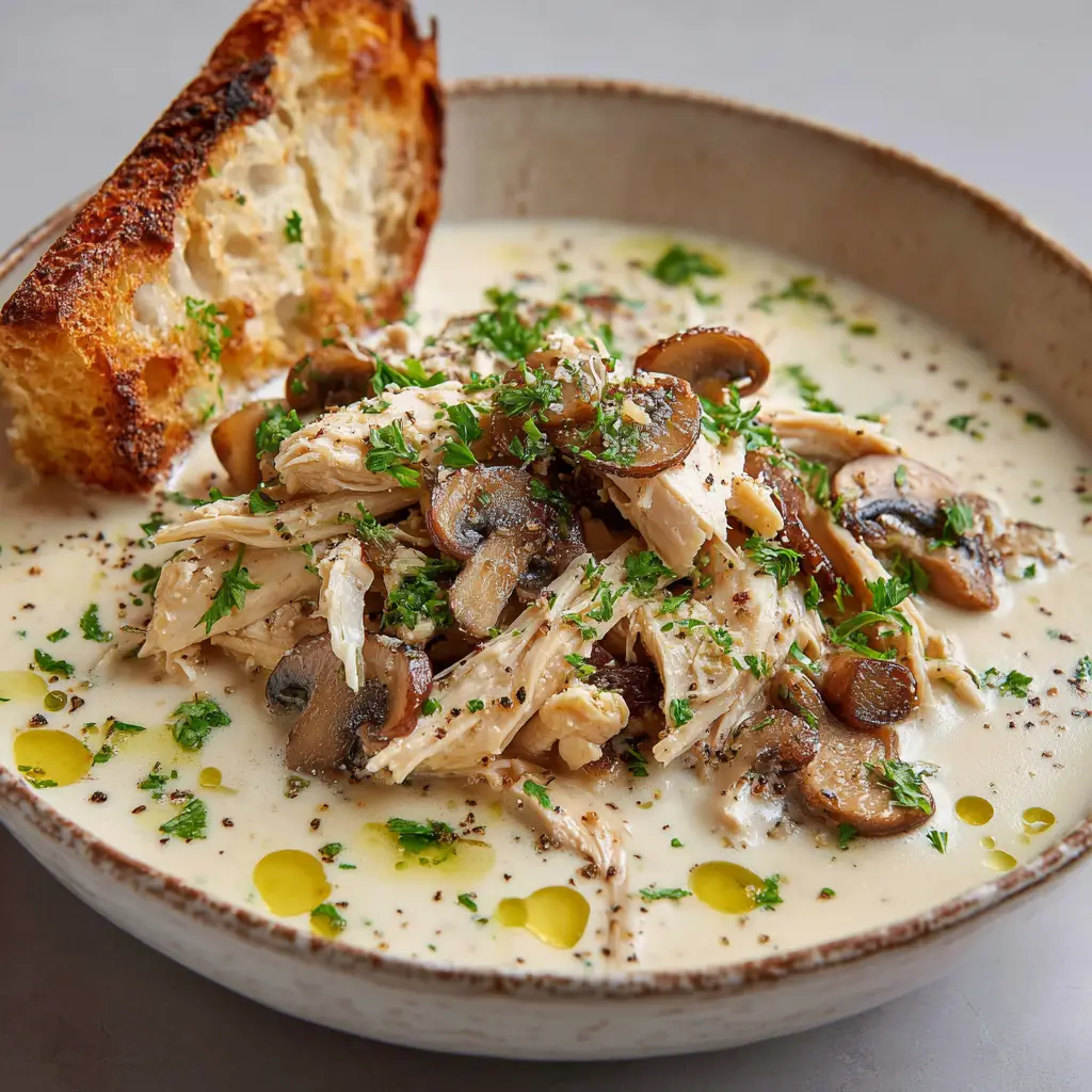 Creamy Mushroom Chicken Soup with Cremini Mushrooms