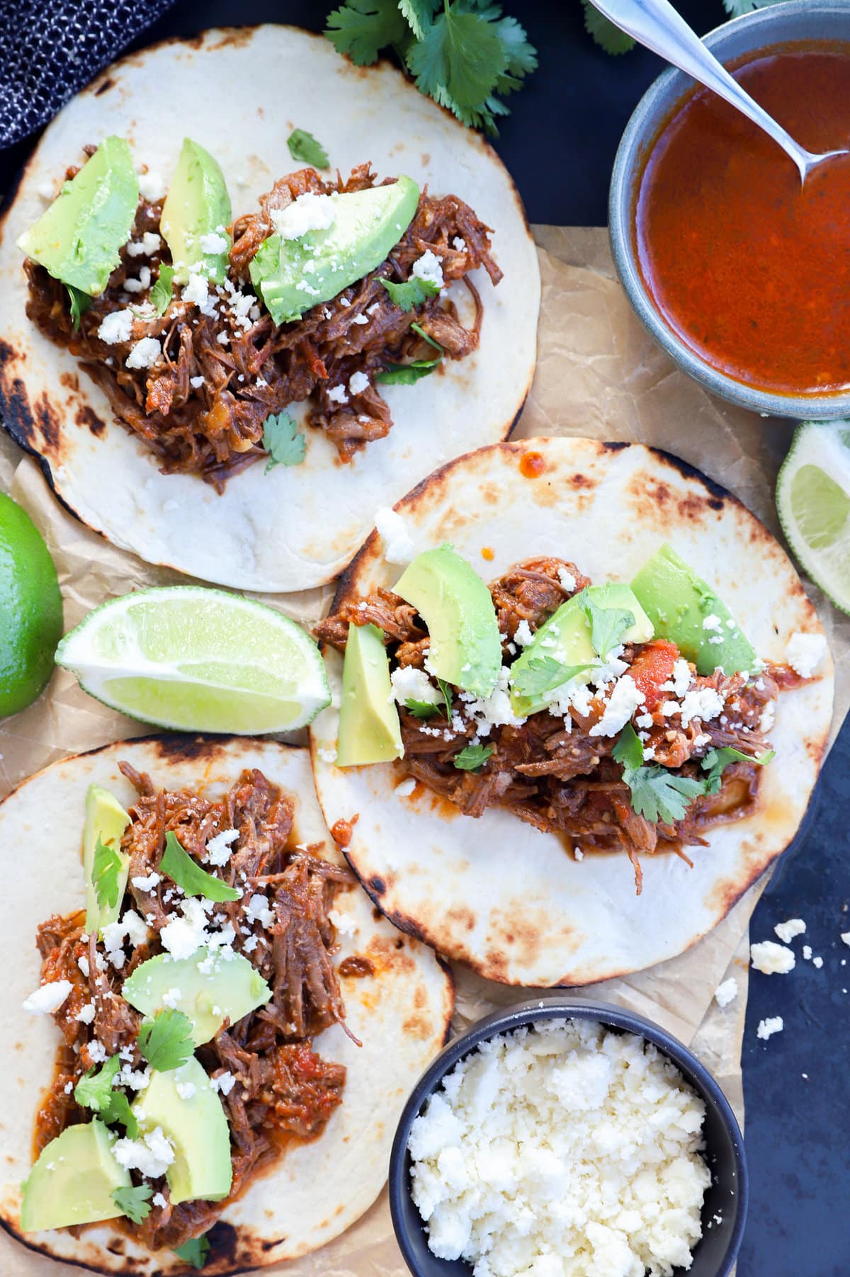 Shredded Beef Tacos with Rich Chipotle Tomato Sauce