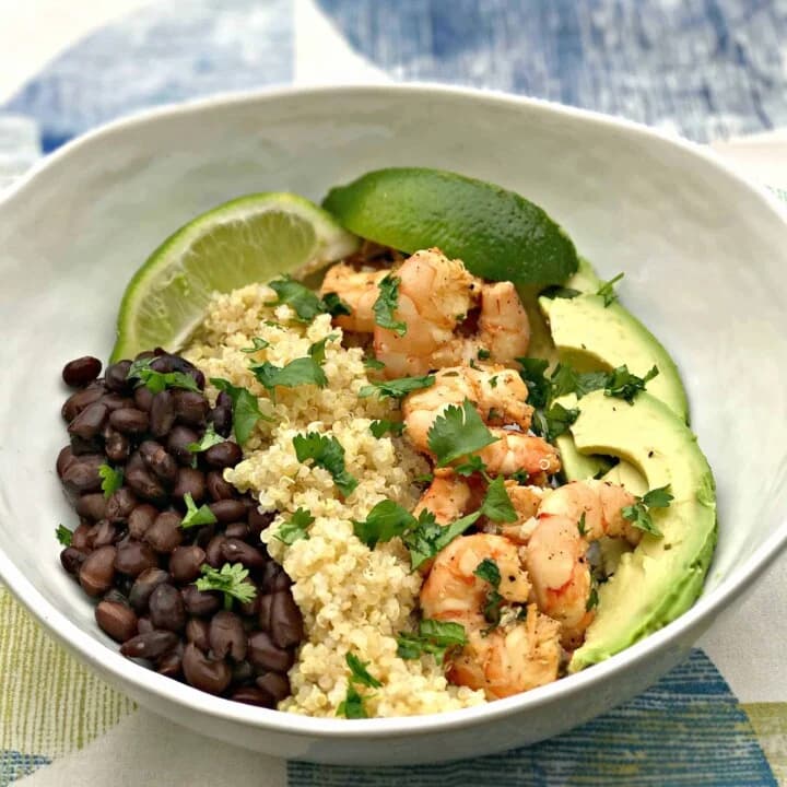 Cilantro Lime Shrimp Quinoa Bowl with Black Beans and Avocado