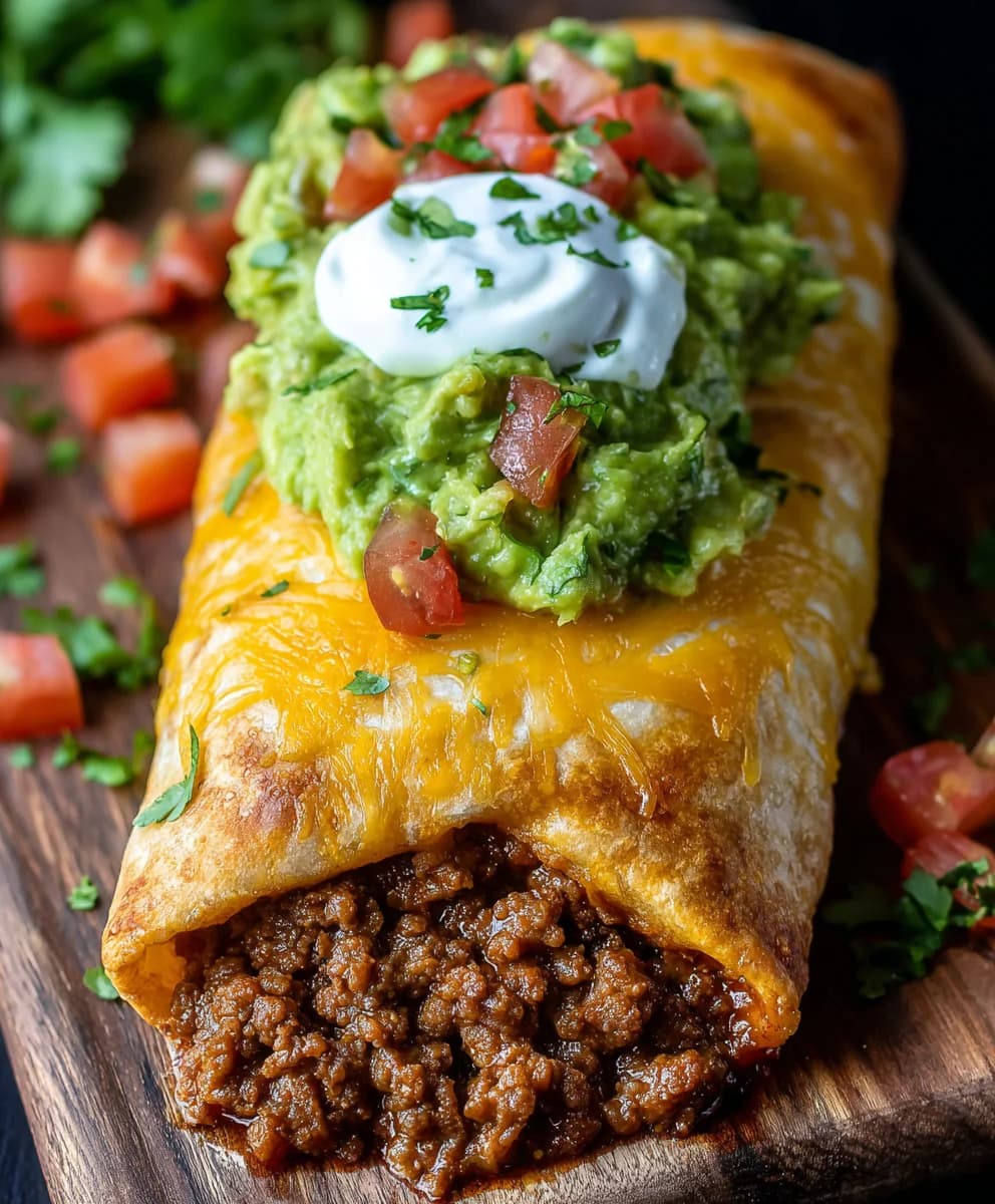 Loaded Cheesy Beef Chimichangas with Crispy Golden Tortillas