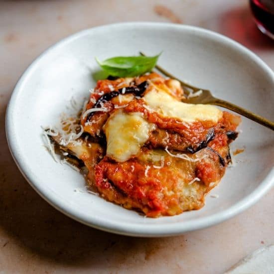 Eggplant Parmigiana with Golden Mozzarella and Tomato Basil Sauce