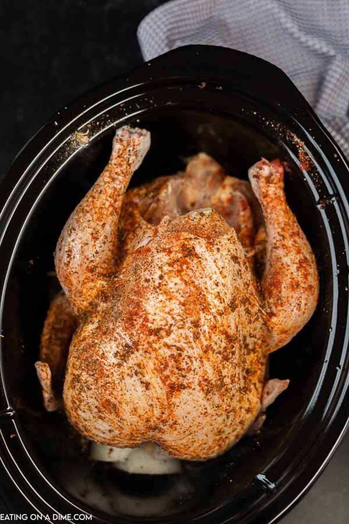 Crockpot Whole Chicken with Tender Juicy Meat and Seasoned Skin