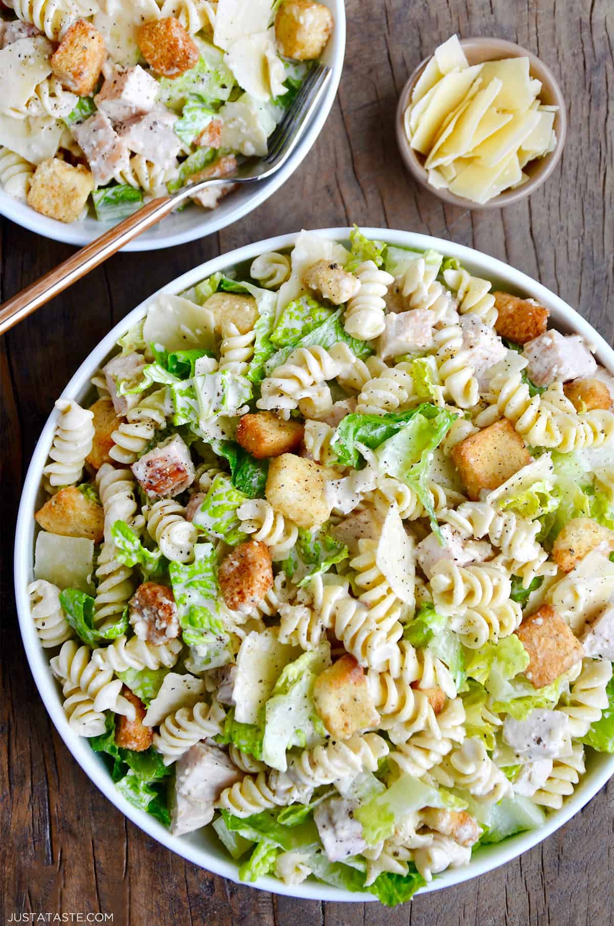 Chicken Caesar Pasta Salad with Garlicky Parmesan Dressing