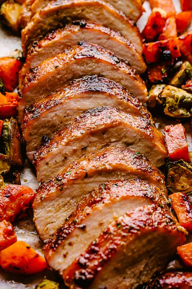 Honey Garlic Pork Loin Roast with Roasted Brussels Sprouts
