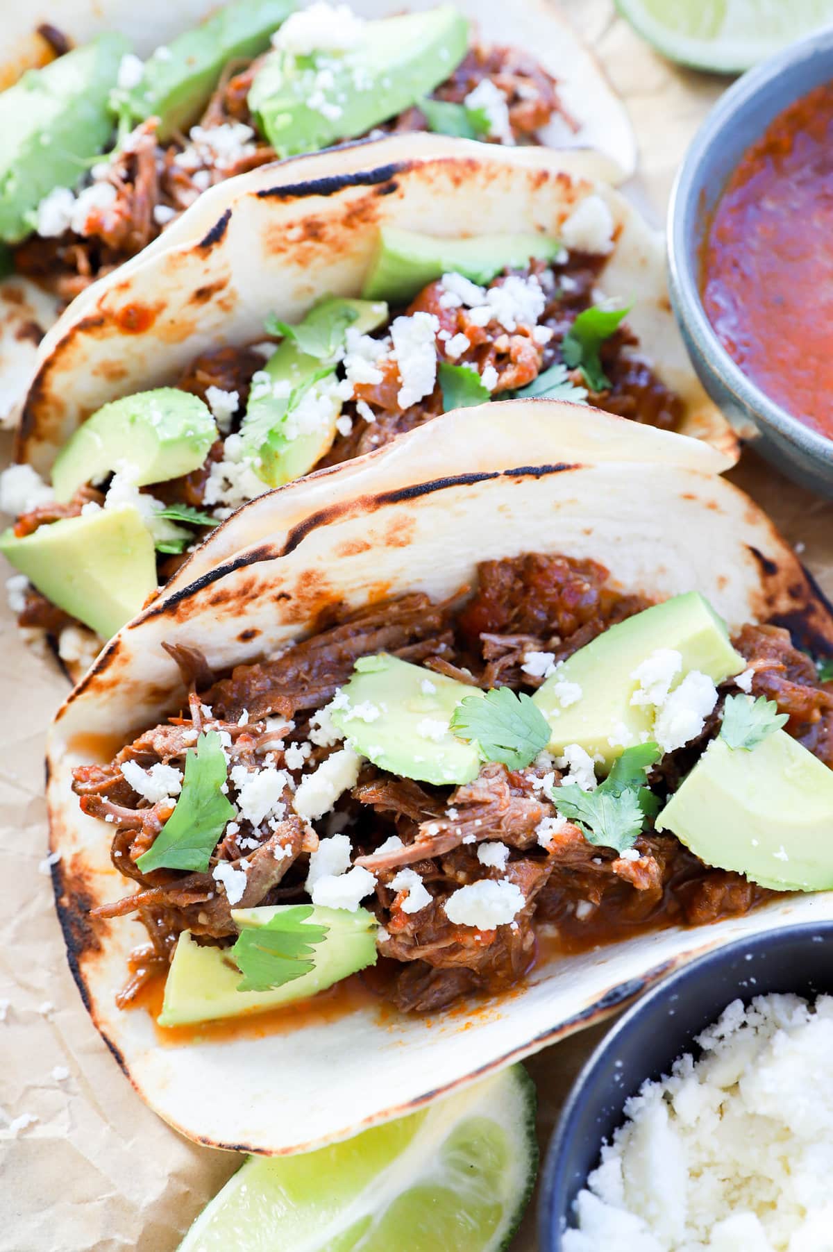 Shredded Beef Tacos with Rich Chipotle Tomato Sauce
