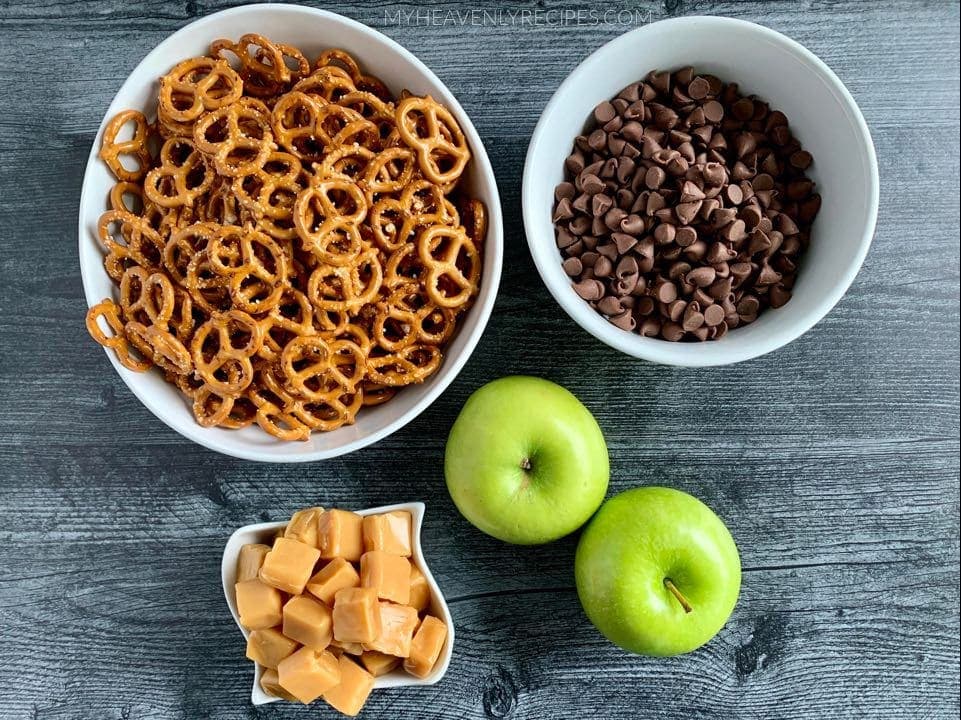 Caramel Apple Bark With Crisp Green Apple and Salty Pretzels