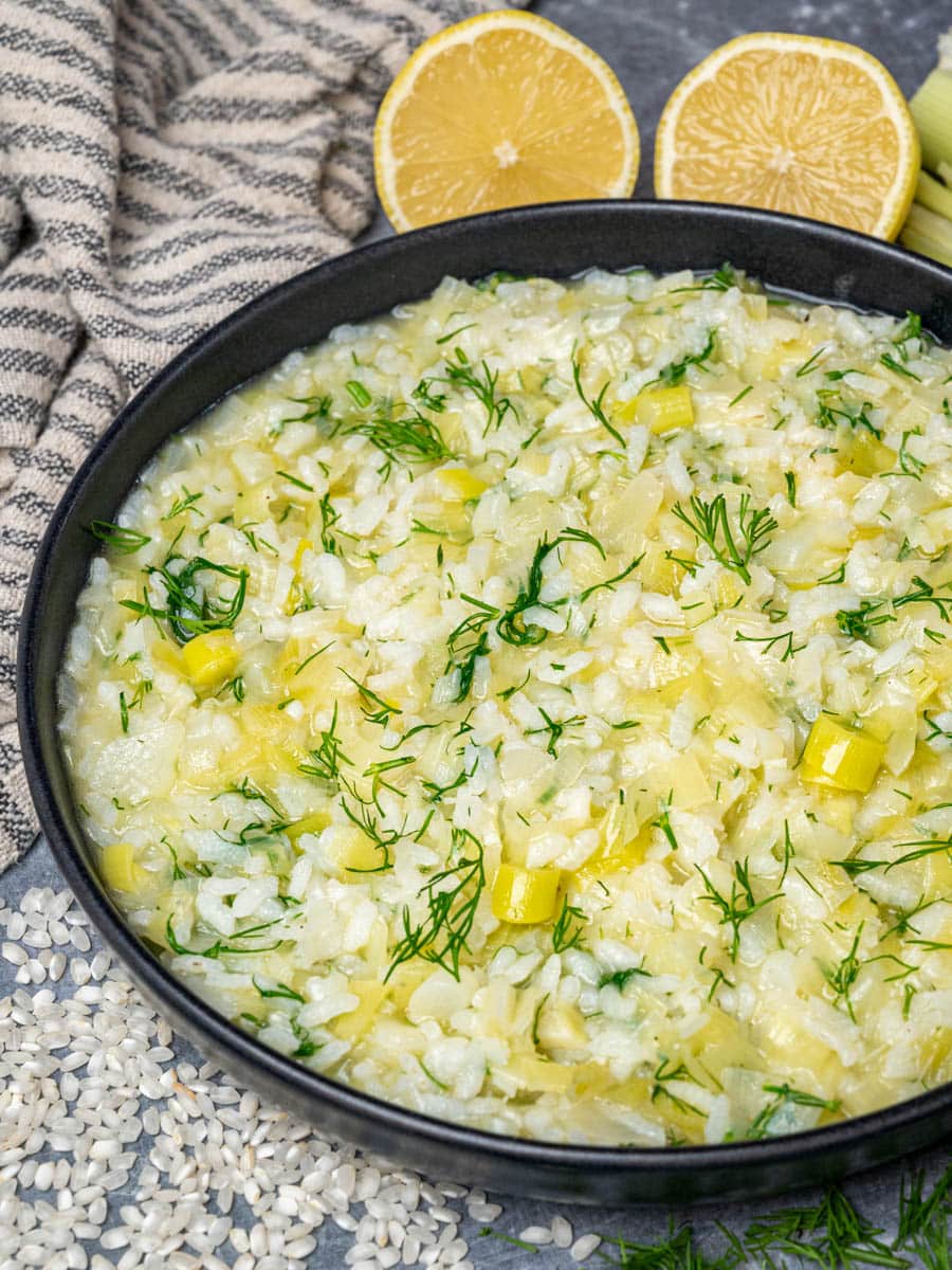 Prasorizo: Greek Leeks and Rice with Lemon and Dill