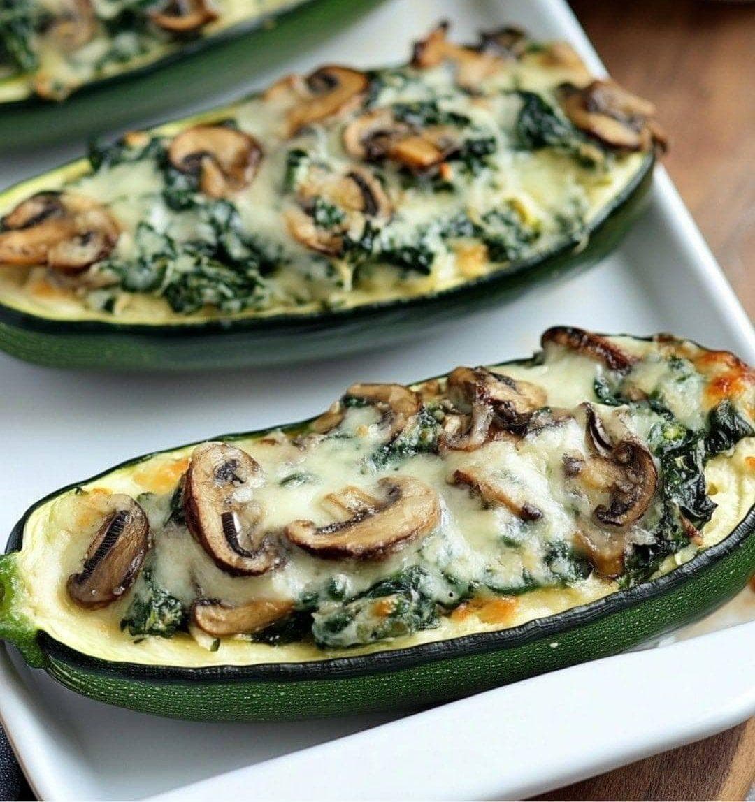 Zucchini Boats with Spinach Mushroom Ricotta Filling