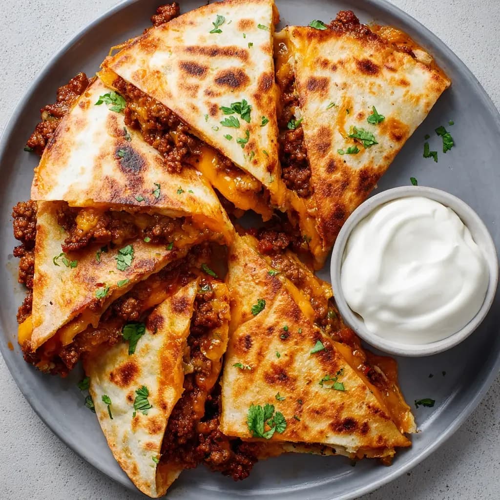 Ground Beef Quesadillas with Crispy Golden-Brown Tortillas